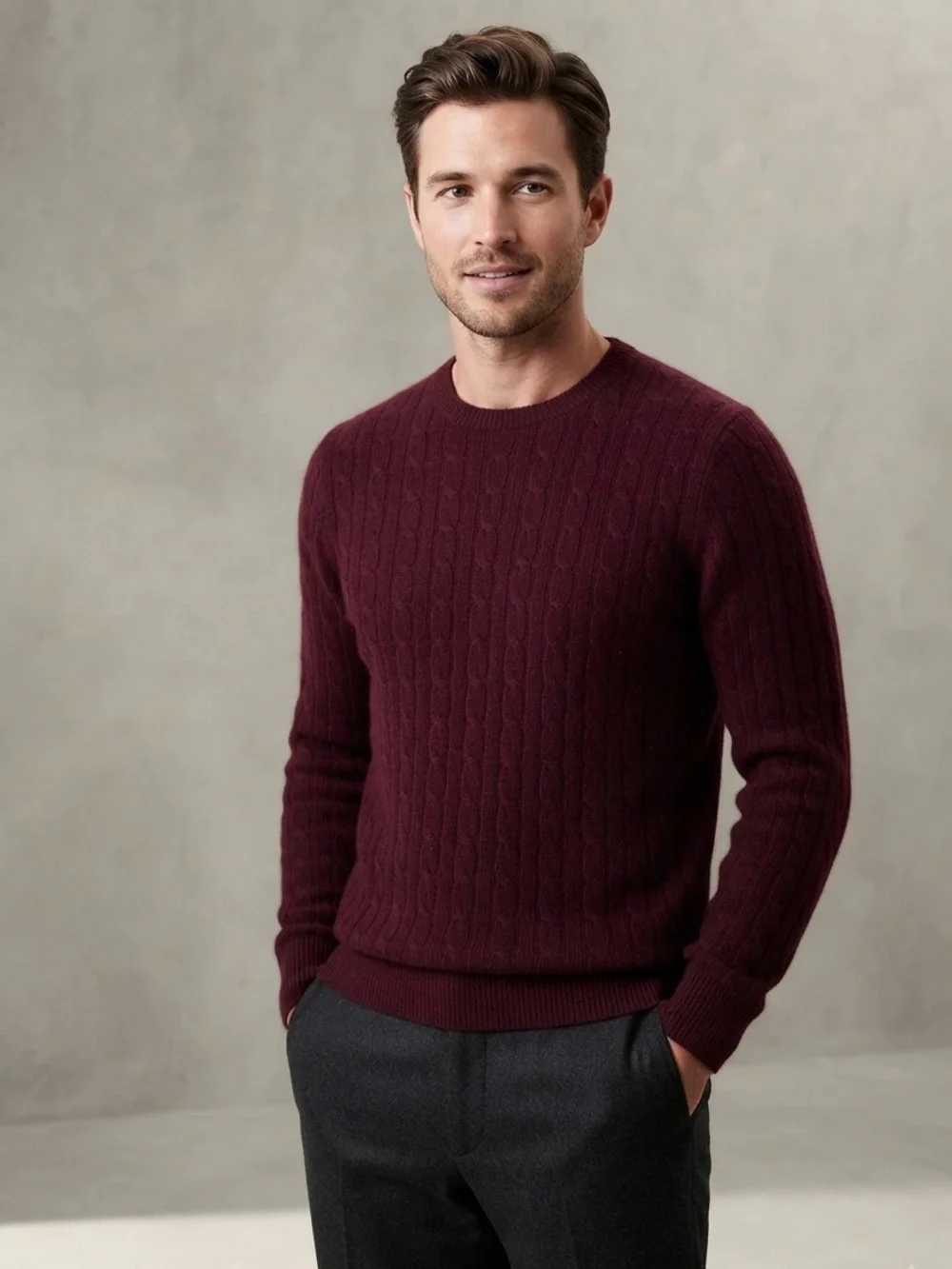 Polo Ralph Lauren Men's L 100% Cashmere Cable Knit Burgundy Pullover Sweater